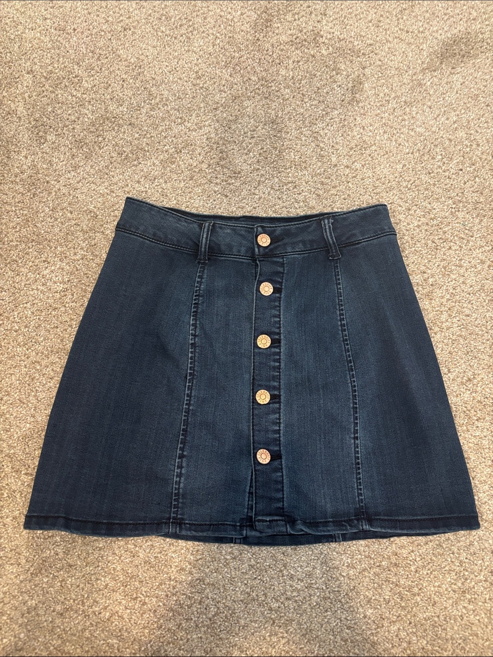 Celebrity Pink Dark Blue Button-Front A-Line Denim Skirt